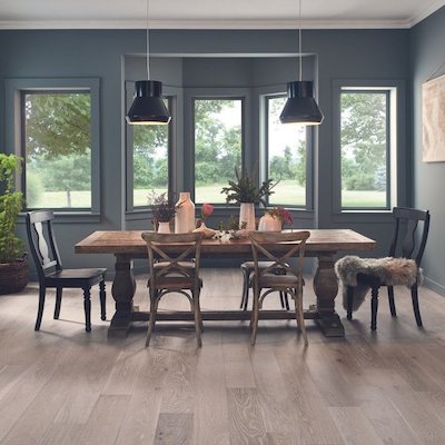 hardwood flooring installation in a dining room