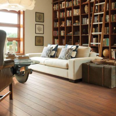 hardwood flooring installation in a home library